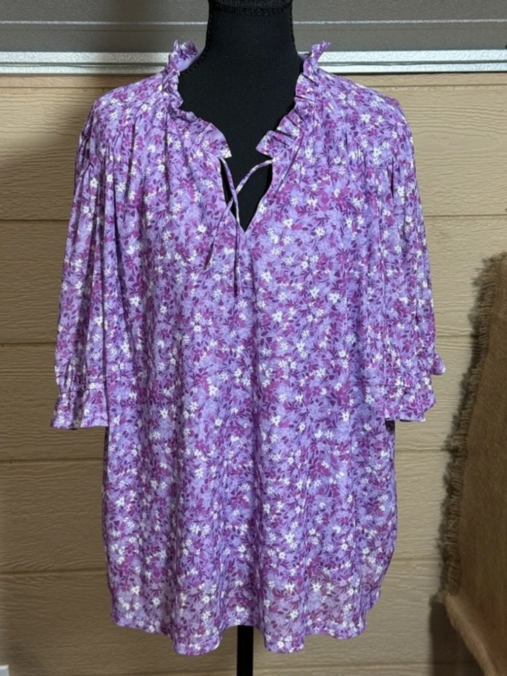 Draper James Lavender Floral Ruffle-Tie Tunic
